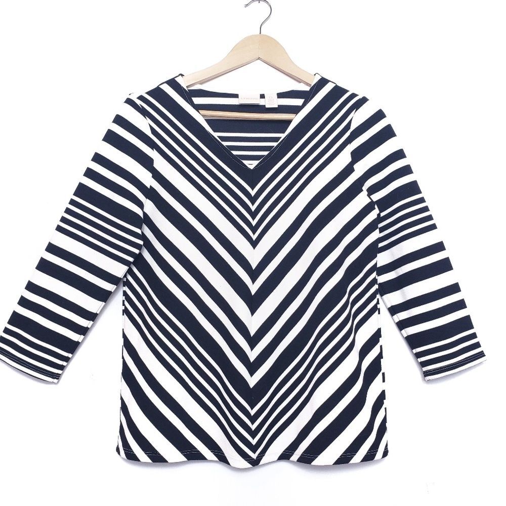 Chico's Black & Ivory Chevron Striped Top Size Small